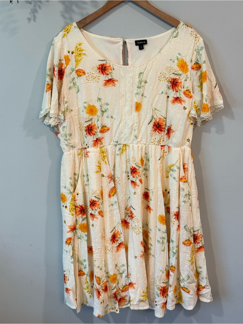torrid Cream Dress with Orange & Yellow Floral Print Torrid Size 2